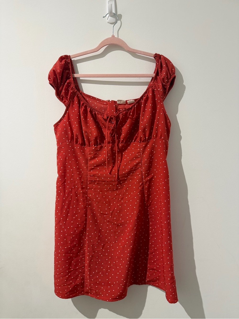 Levi's Red Polka Dot Short-Sleeve Tie-Front Mini Dress - Picture 3 of 5